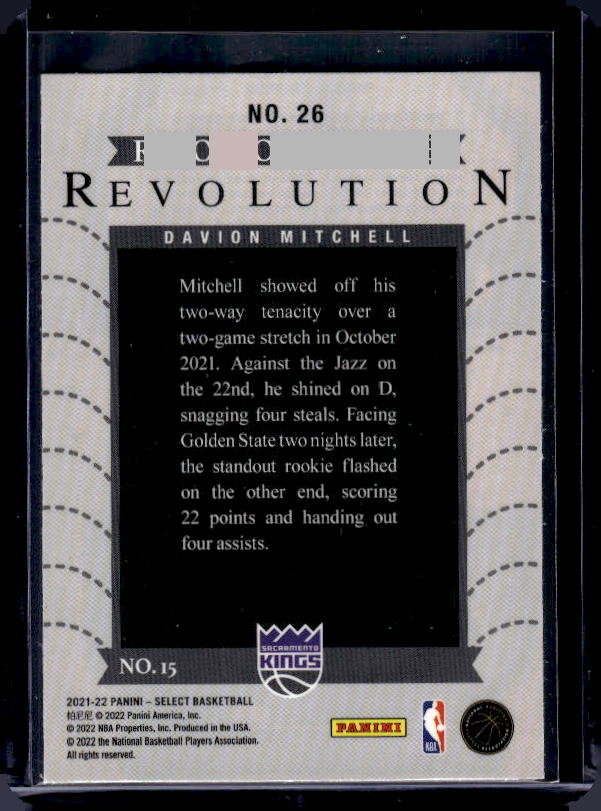 2021-22 Panini Select #26 Davion Mitchell Rookie Revolution