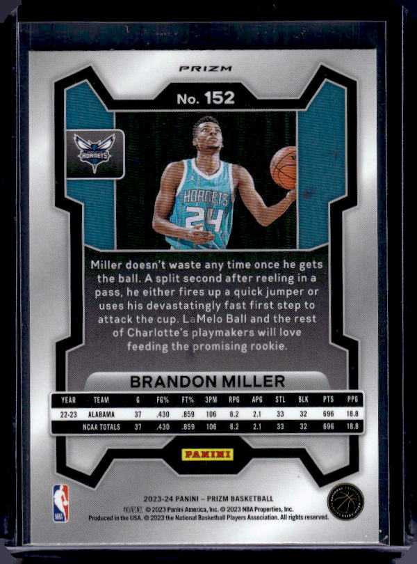 2023-24 Panini Prizm #152 Brandon Miller Prizms Red White and Blue