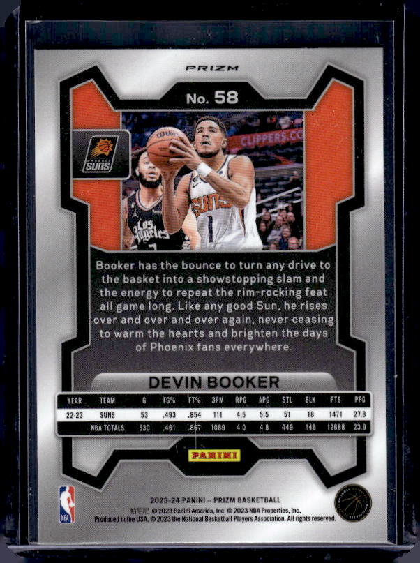 2023-24 Panini Prizm #58 Devin Booker Prizms Red White and Blue