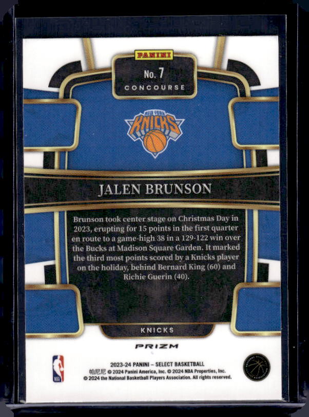 2023-24 Panini Select #7 Jalen Brunson Blue Prizms