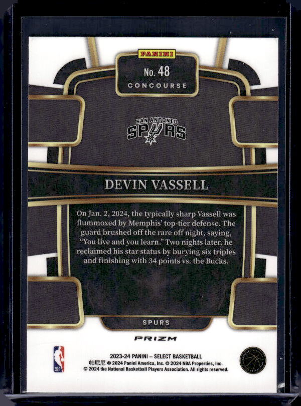 2023-24 Panini Select #48 Devin Vassell Blue Prizms