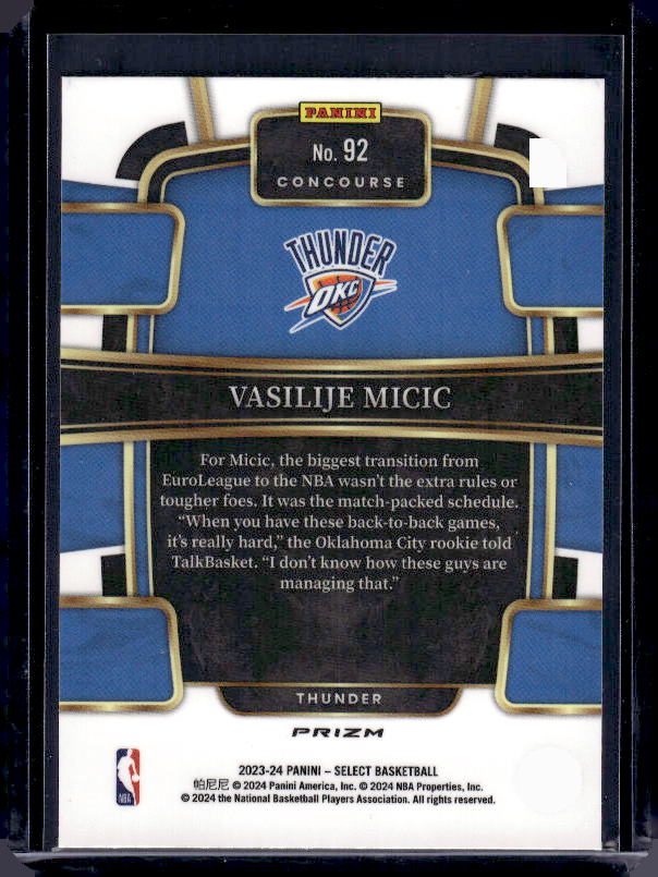 2023-24 Panini Select #92 Vasilije Micic Blue Prizms