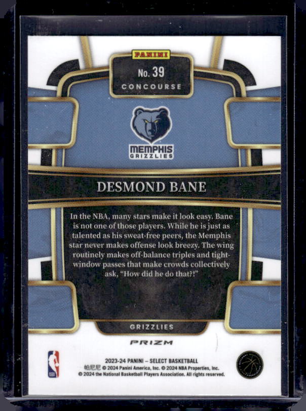 2023-24 Panini Select #39 Desmond Bane Blue Prizms