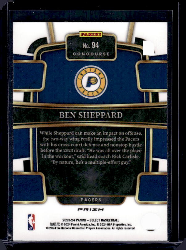 2023-24 Panini Select #94 Ben Sheppard Silver Prizms