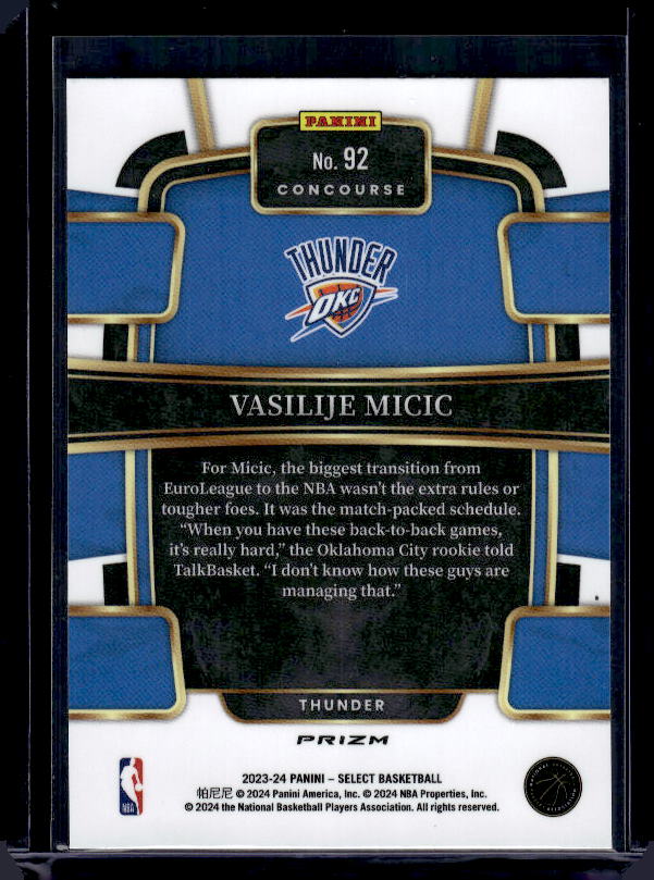 2023-24 Panini Select #92 Vasilije Micic Red Cracked Ice Prizms