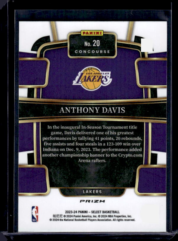 2023-24 Panini Select #20 Anthony Davis Red Cracked Ice Prizms