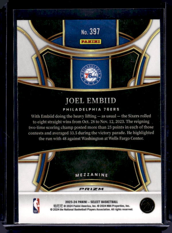 2023-24 Panini Select #397 Joel Embiid Blue Prizms
