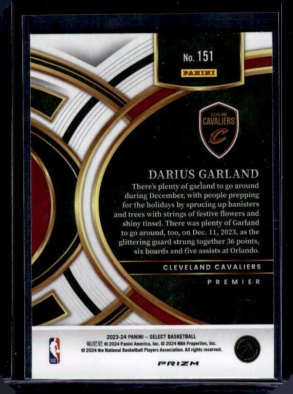 2023-24 Panini Select #151 Darius Garland Green White Purple Prizms