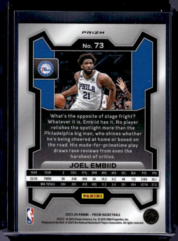 2023-24 Panini Prizm #73 Joel Embiid Prizms Red White and Blue