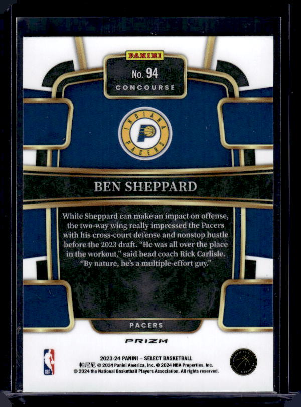 2023-24 Panini Select #94 Ben Sheppard Tri-Color Prizms