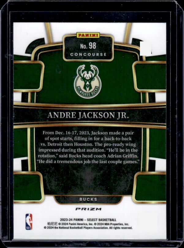 2023-24 Panini Select #98 Andre Jackson Jr. Green White Purple Prizms
