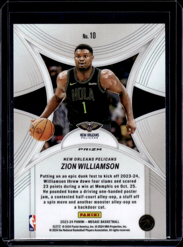 2023-24 Panini Mosaic #10 Zion Williamson Epic Performers Mosaic Green