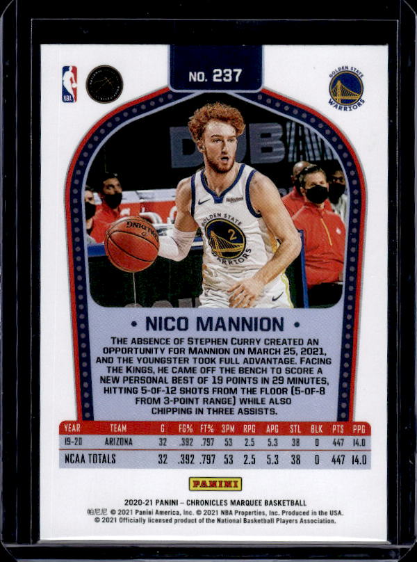 2020-21 Panini Chronicles #237 Nico Mannion