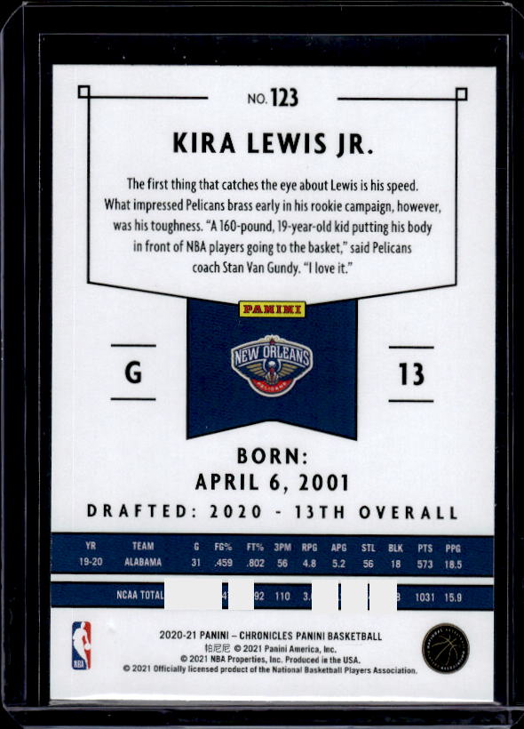 2020-21 Panini Chronicles #123 Kira Lewis Jr.