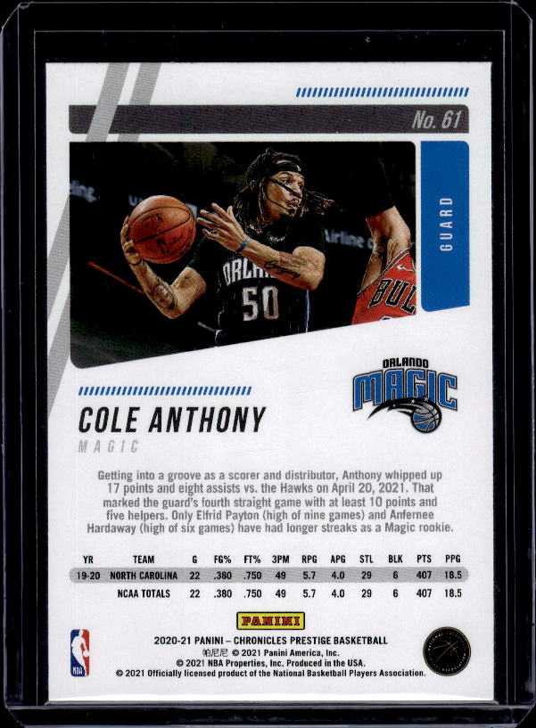 2020-21 Panini Chronicles #61 Cole Anthony