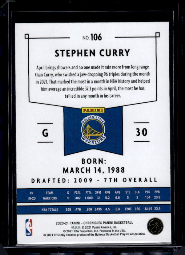 2020-21 Panini Chronicles #106 Stephen Curry