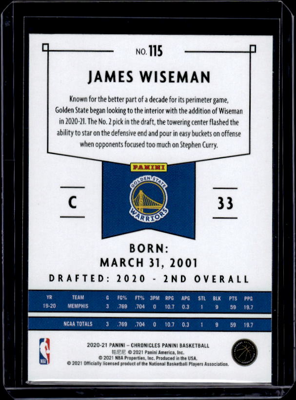 2020-21 Panini Chronicles #115 James Wiseman
