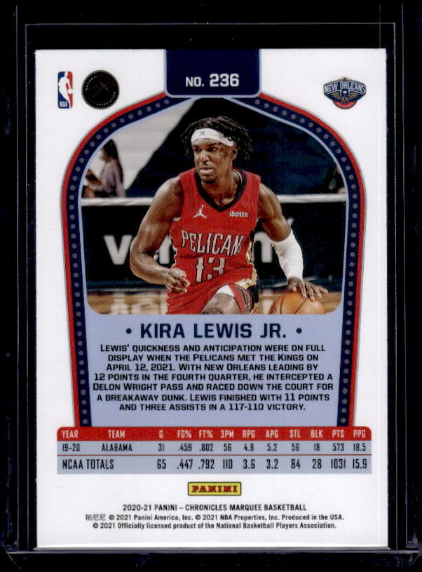2020-21 Panini Chronicles #236 Kira Lewis Jr. Bronze