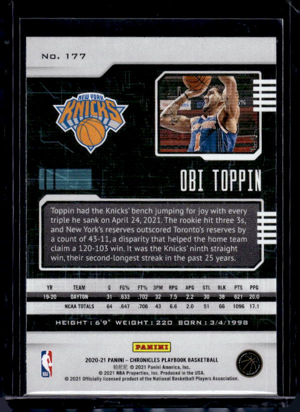 2020-21 Panini Chronicles #177 Obi Toppin