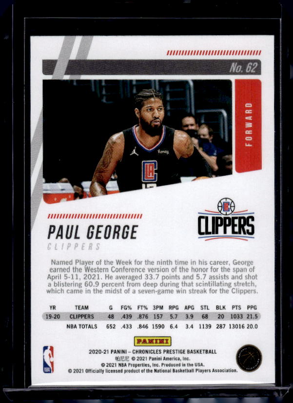 2020-21 Panini Chronicles #62 Paul George