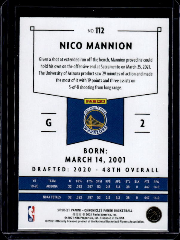 2020-21 Panini Chronicles #112 Nico Mannion