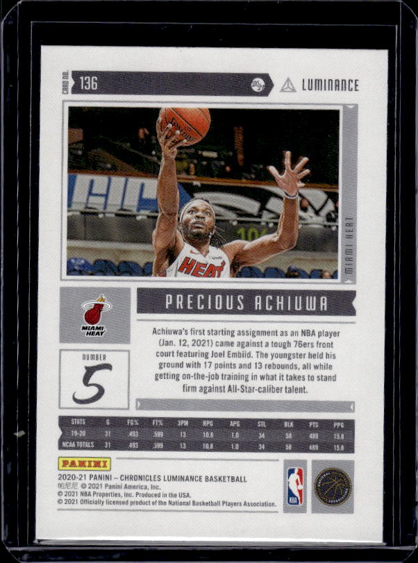 2020-21 Panini Chronicles #136 Precious Achiuwa