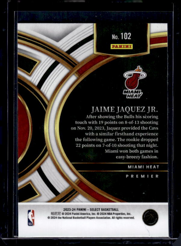 2023-24 Panini Select #102 Jaime Jaquez Jr. Blue (Retail Base)