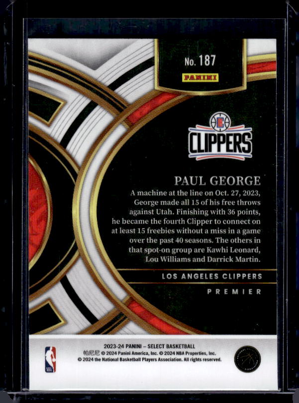2023-24 Panini Select #187 Paul George Blue (Retail Base)