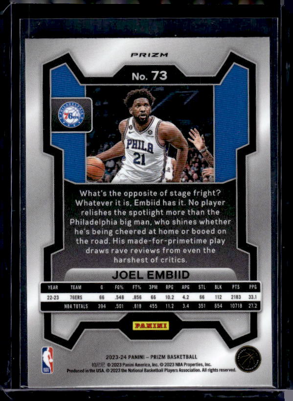2023-24 Panini Prizm #73 Joel Embiid Prizms Red White and Blue