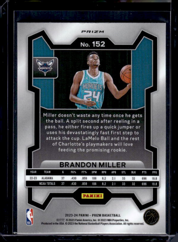 2023-24 Panini Prizm #152 Brandon Miller Prizms Red White and Blue