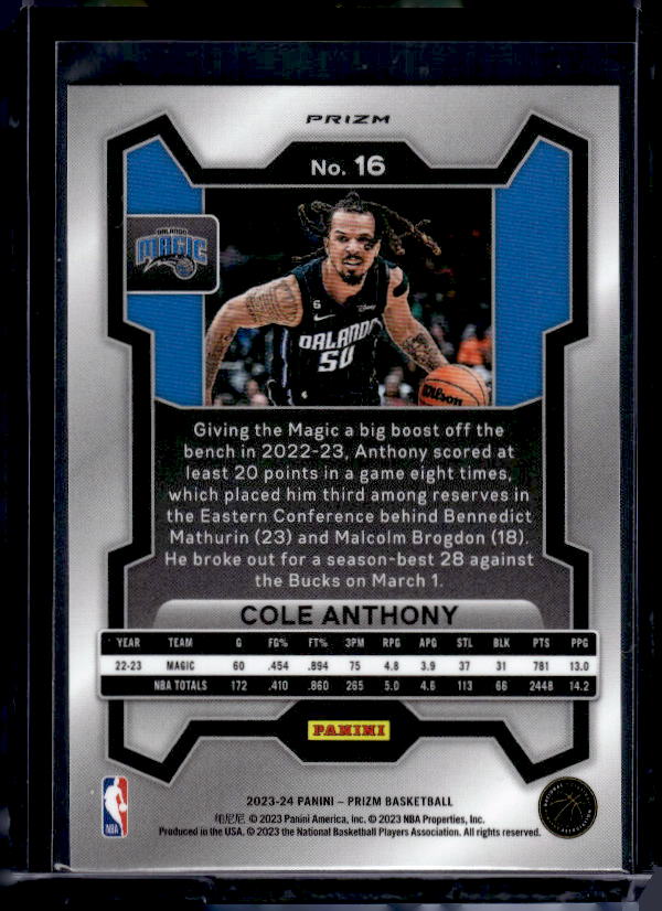 2023-24 Panini Prizm #16 Cole Anthony Prizms Red White and Blue