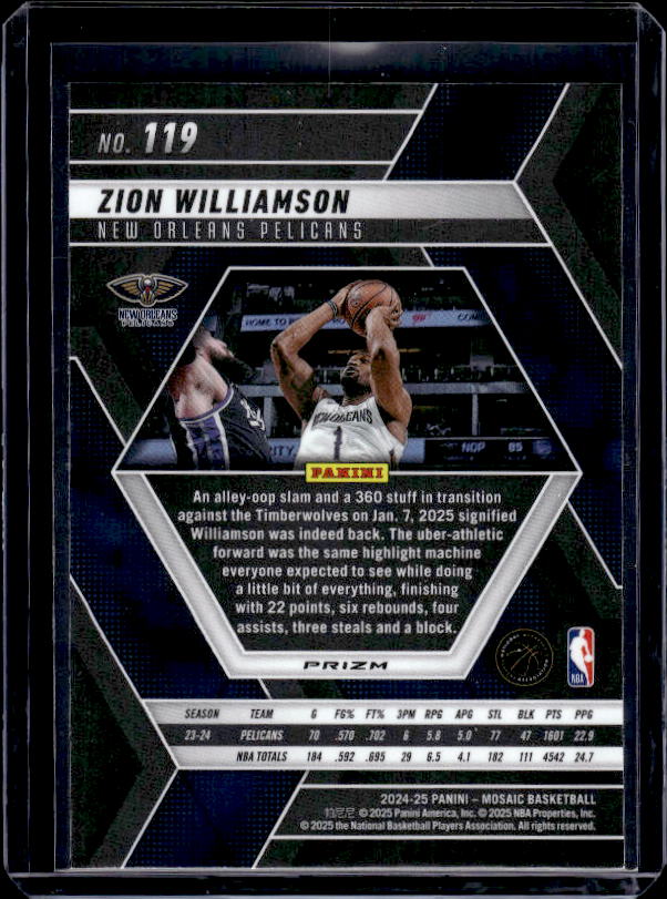 2024-25 Panini Mosaic #119 Zion Williamson Green Mosaic