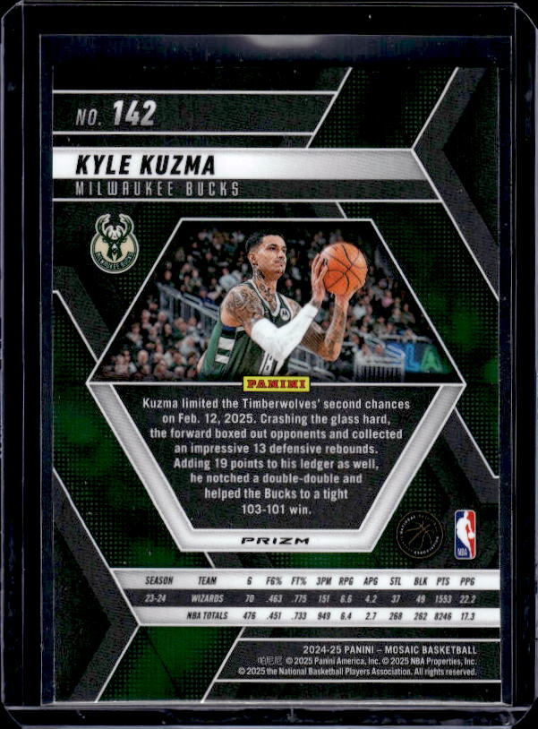 2024-25 Panini Mosaic #142 Kyle Kuzma Green Mosaic