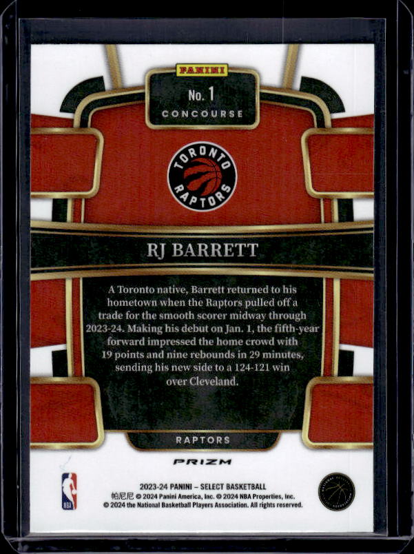 2023-24 Panini Select #1 RJ Barrett Blue Prizms