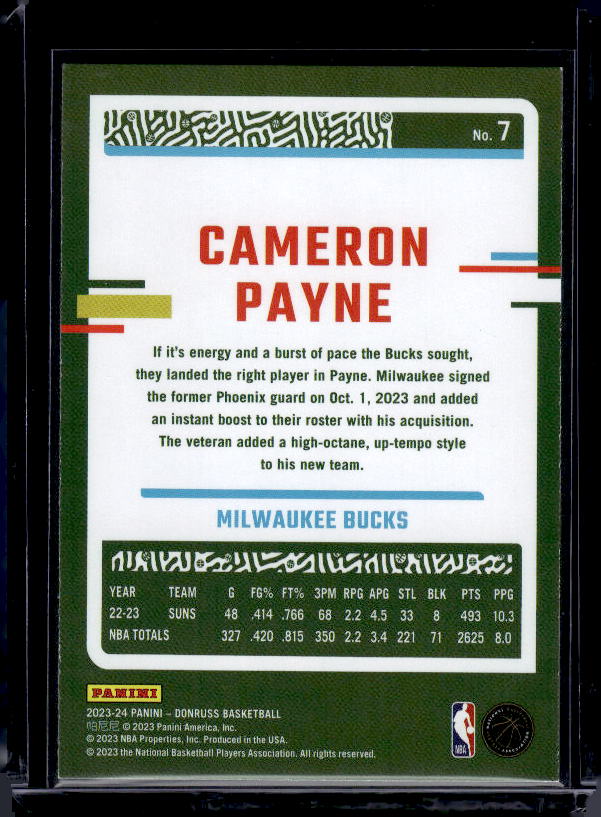 2023-24 Donruss #7 Cameron Payne Green Laser Holo