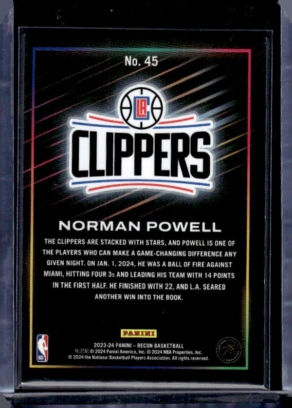 2023-24 Panini Recon #45 Norman Powell Holo Purple #/75