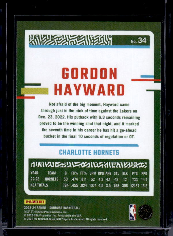 2023-24 Donruss #34 Gordon Hayward Green Laser Holo