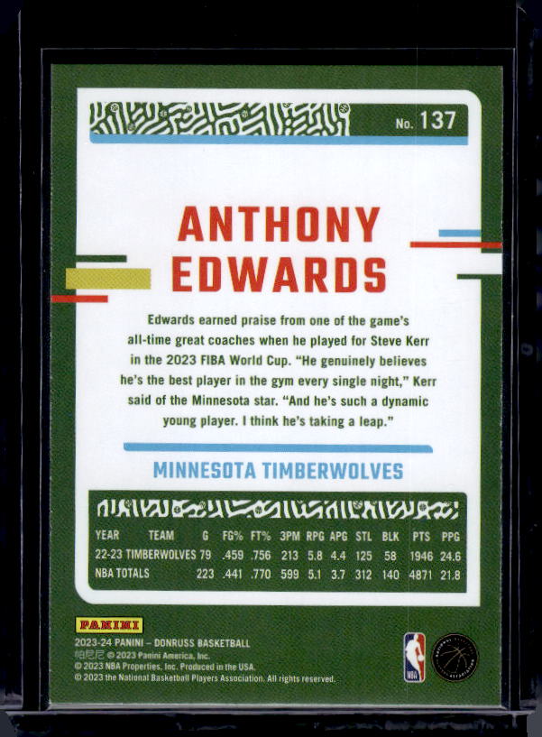 2023-24 Donruss #137 Anthony Edwards Green Laser Holo