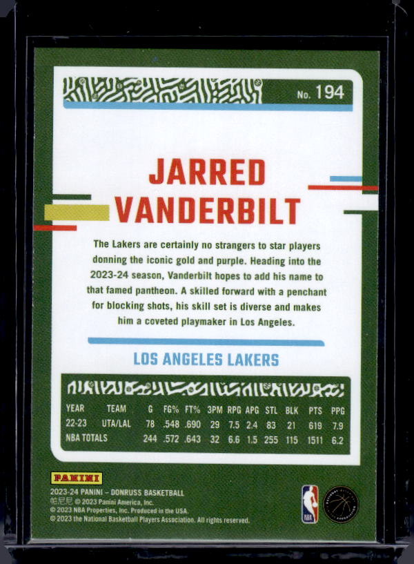 2023-24 Donruss #194 Jarred Vanderbilt Green Laser Holo