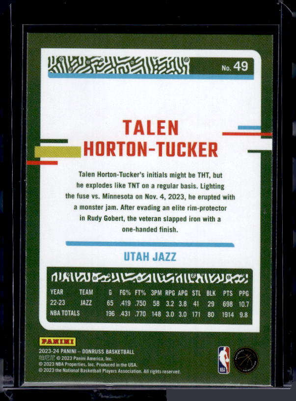 2023-24 Donruss #49 Talen Horton-Tucker Green Laser Holo