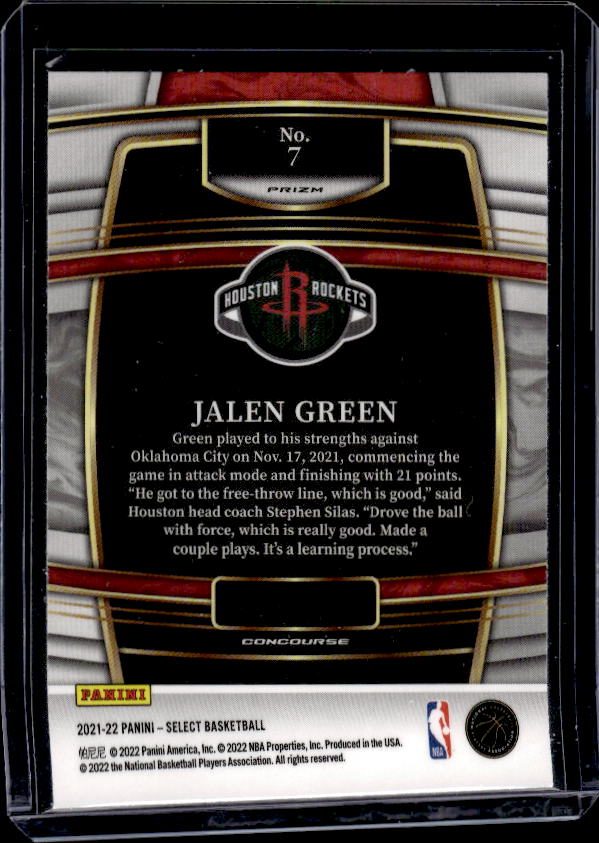 2021-22 Panini Select #7 Jalen Green Silver Prizms