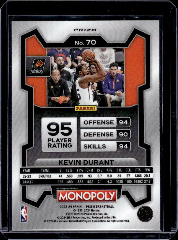 2023-24 Panini Prizm Monopoly #70 Kevin Durant Purple