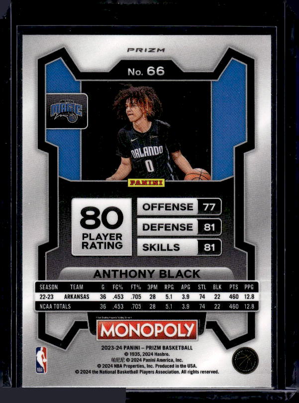 2023-24 Panini Prizm Monopoly #66 Anthony Black Silver