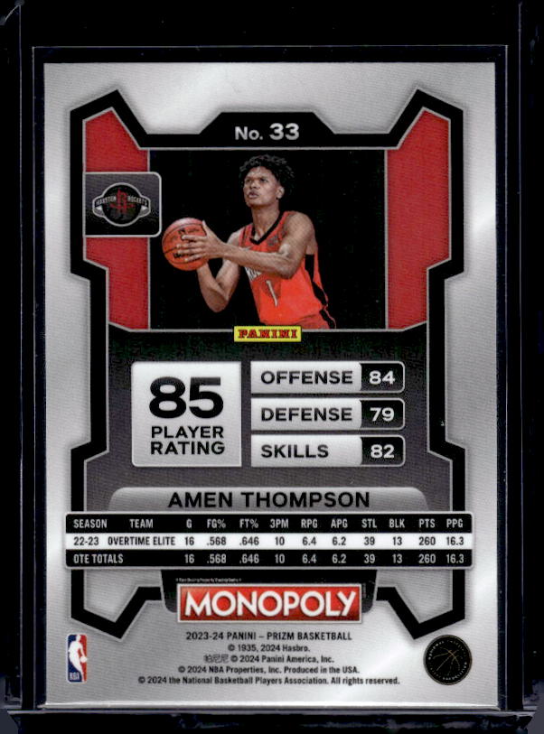 2023-24 Panini Prizm Monopoly #33 Amen Thompson