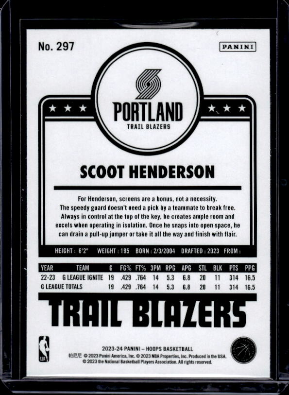 2023-24 Hoops #297 Scoot Henderson Teal Explosion