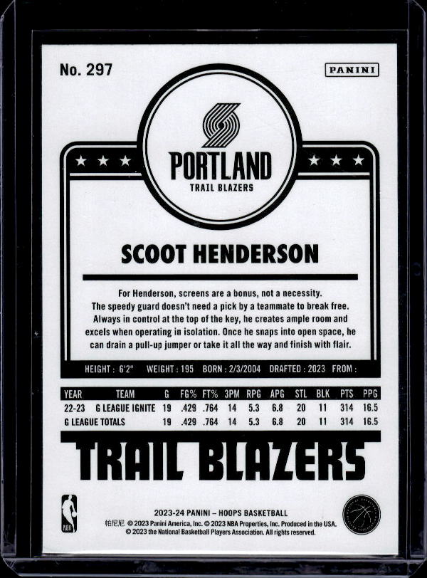 2023-24 Hoops #297 Scoot Henderson