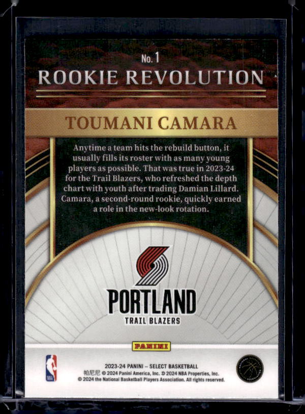 2023-24 Panini Select #1 Toumani Camara Rookie Revolution
