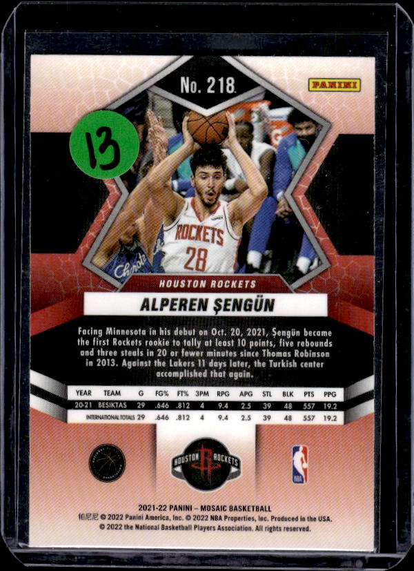 2021-22 Panini Mosaic #218 Alperen Sengun