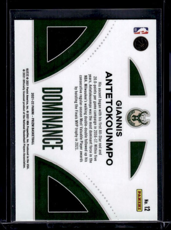 2021-22 Panini Prizm #12 Giannis Antetokounmpo Dominance