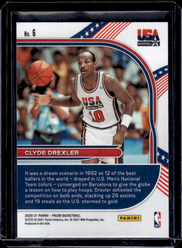 2020-21 Panini Prizm #6 Clyde Drexler USA Basketball Prizms Green